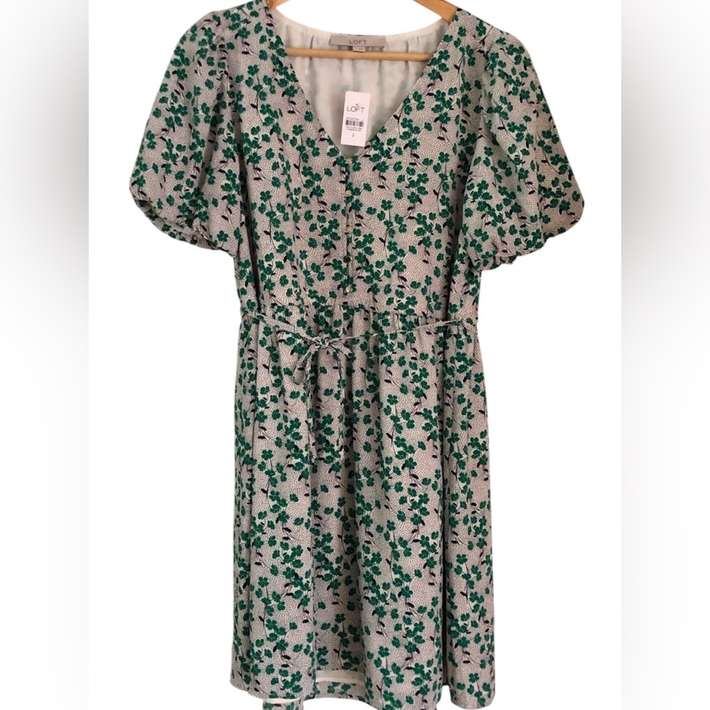LOFT Green Floral Dress